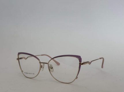 Stylish women's glasses with purple accents and gold frame.