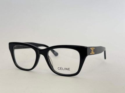 Célina women's glasses, black frame, gold accents, elegant design.