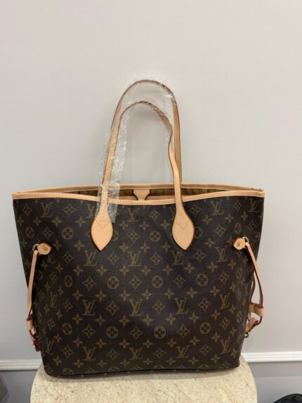 Louis Vuitton Neverfull bag, elegant monogram design, luxury fashion accessory.
