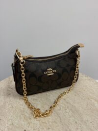 Coach Teri Shoulder Bag with gold chain on display.