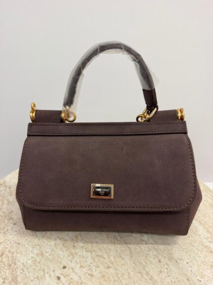 Dolce & Gabbana handbag, elegant brown leather with gold accents.