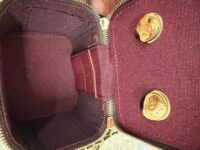 Chanel Vanity Mini bag interior with gold accents and zipper.