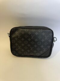 Black Louis Vuitton Trio Messenger with monogram pattern.