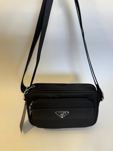 Prada Crossbody najloni bag, black nylon, silver logo.